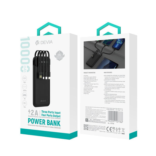 DEVIA Kintone Series Powerbank With Built-in 4 Cables (10000mAh)