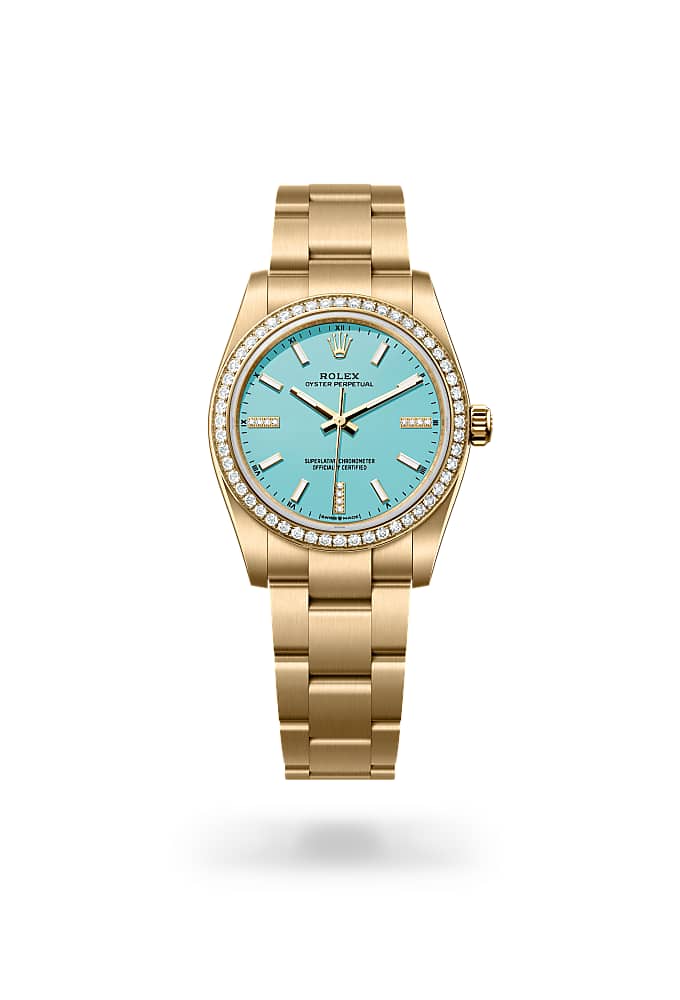 Rolex Oyster Perpetual 34 124248RBR-0002 - Oyster, 34 mm, yellow gold and diamonds