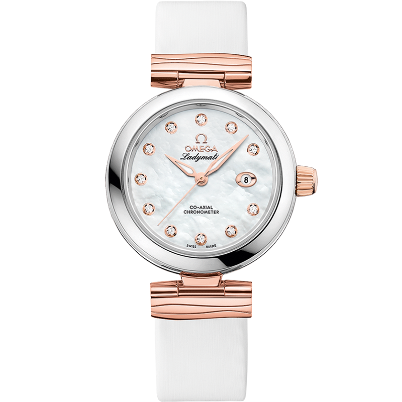 De Ville Ladymatic 34 mm, steel - Sedna™ gold on leather strap - 42522342055004 - View 1