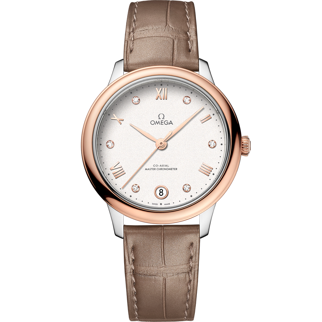 De Ville Prestige 34 mm, steel - Sedna™ gold on leather strap - 43423342052001 - View 1