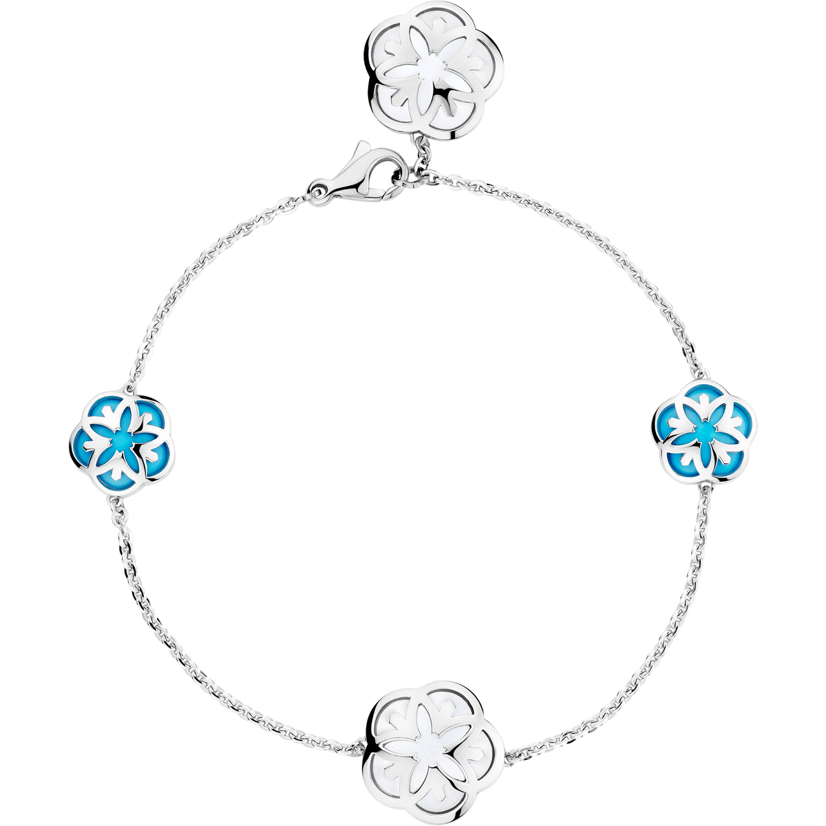 OMEGA Flower Bracelet, 18k white gold, mother-of-pearl, turquoise - B603BC0700605 - View 1