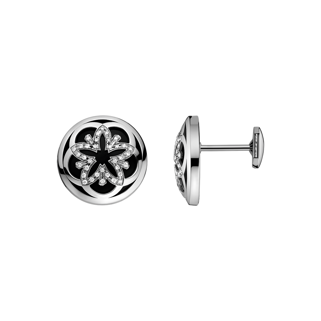 OMEGA Flower Earring, 18k white gold, diamonds, onyx - E54BCA0201502 - View 1