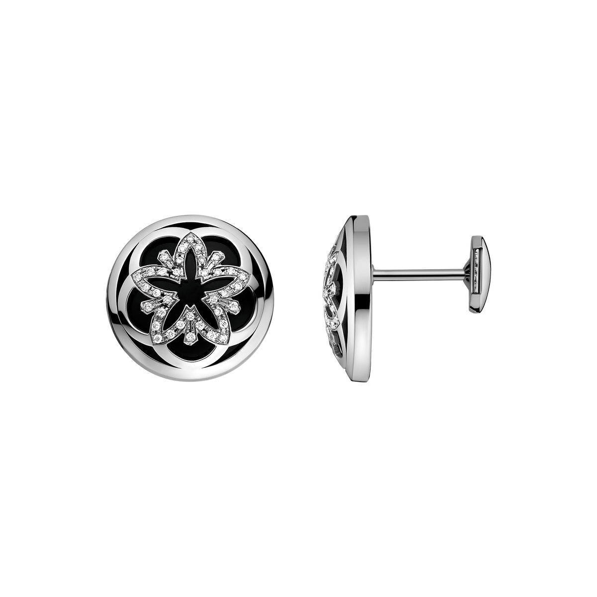 OMEGA Flower Earring, 18k white gold, diamonds, onyx - E54BCA0201502 - View 1