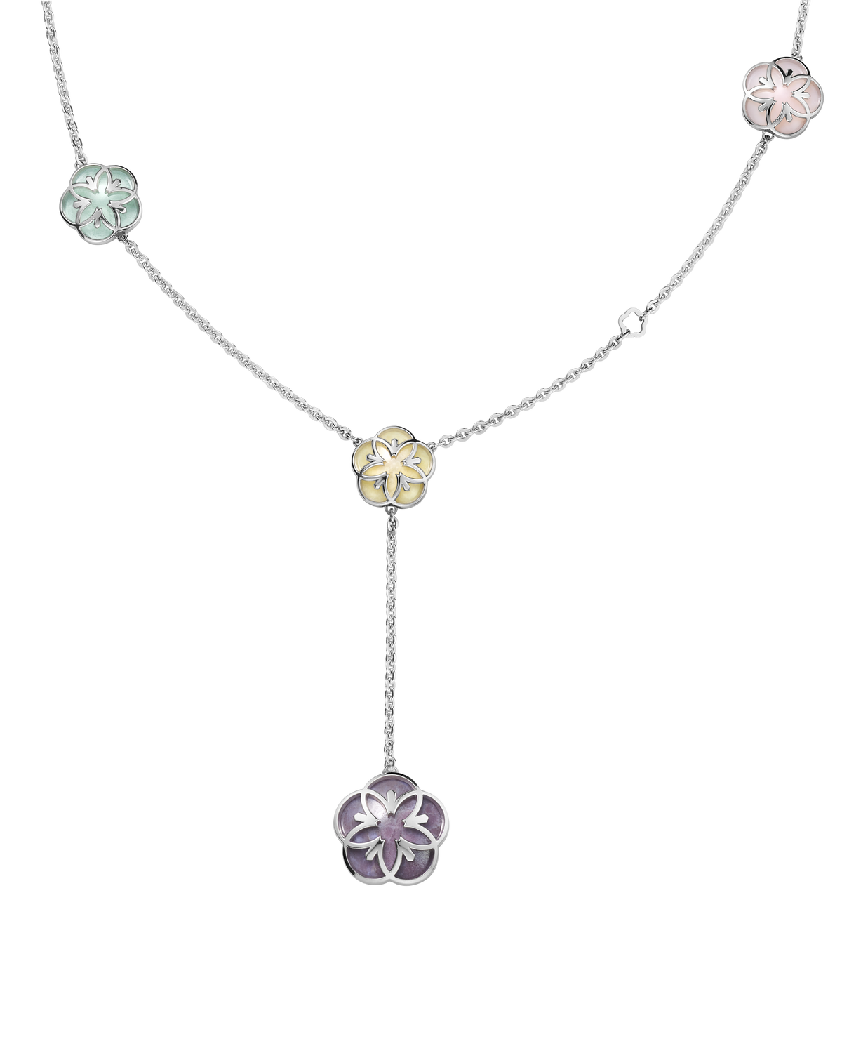 OMEGA Flower Necklace, 18k white gold, angelite, chalcedony, jade, opale - N603BC0700705 - View 2
