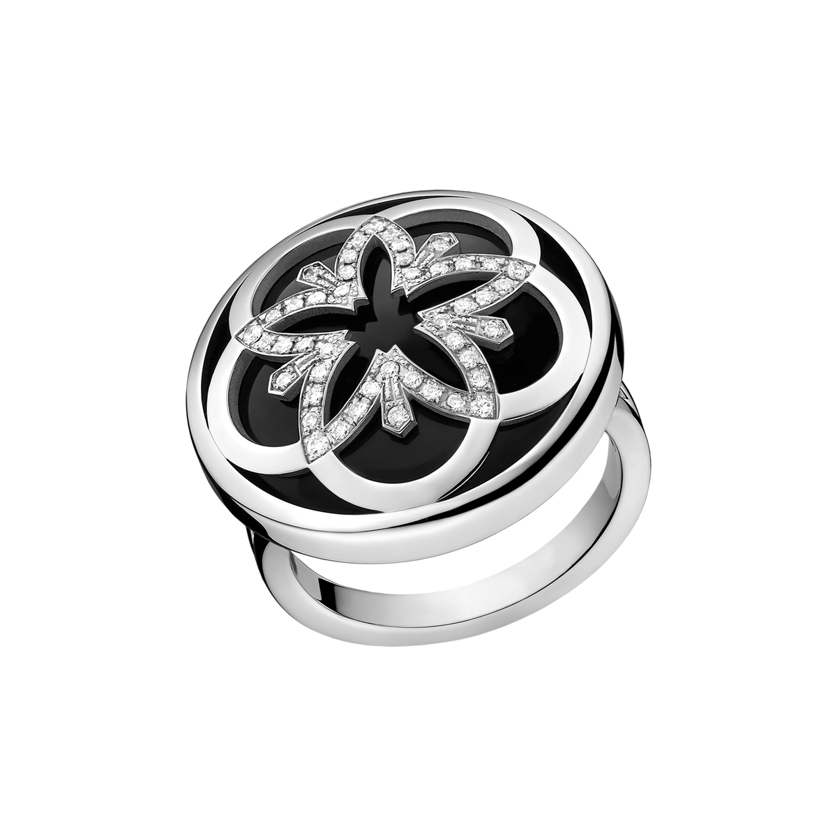 OMEGA Flower Ring, 18k white gold, diamonds, onyx - R46BCA02015XX - View 1