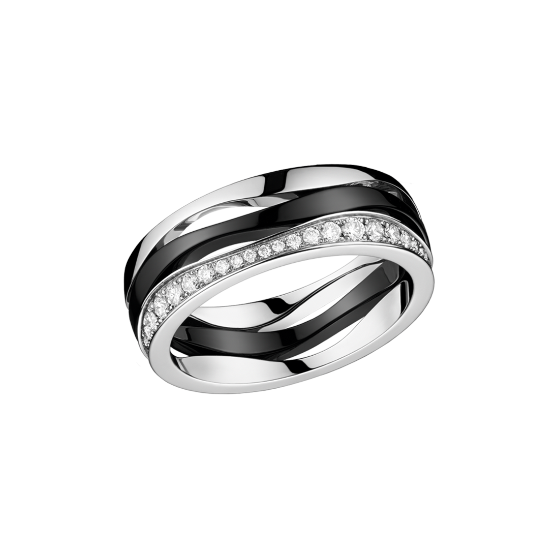 Ladymatic Ring, 18k white gold, ceramic, diamonds - R604CL01001XX - View 1