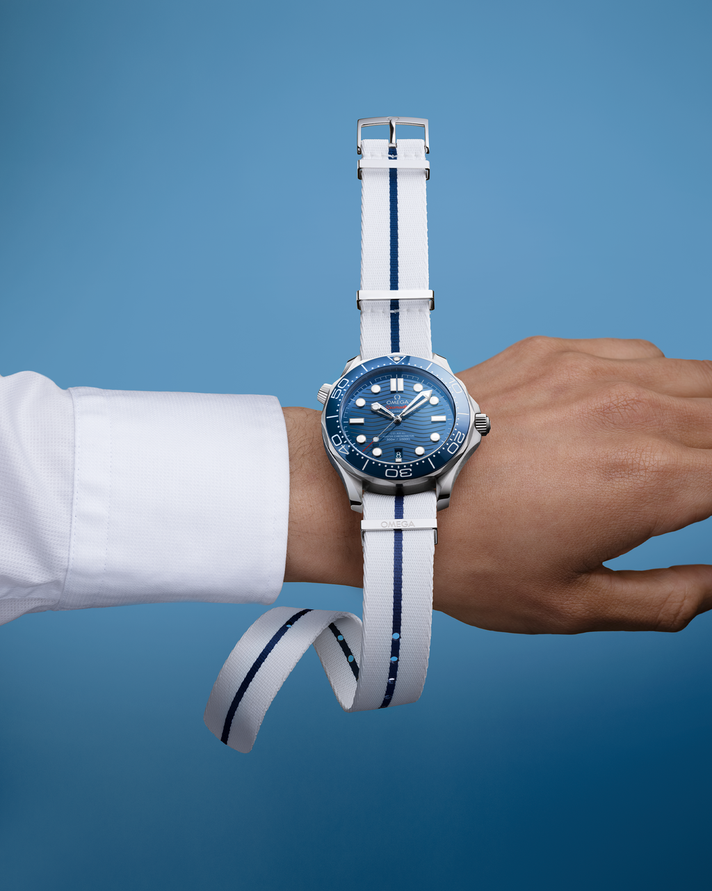 NATO strap - Polyamide, blue and white - 031CWZ014685w - View 2