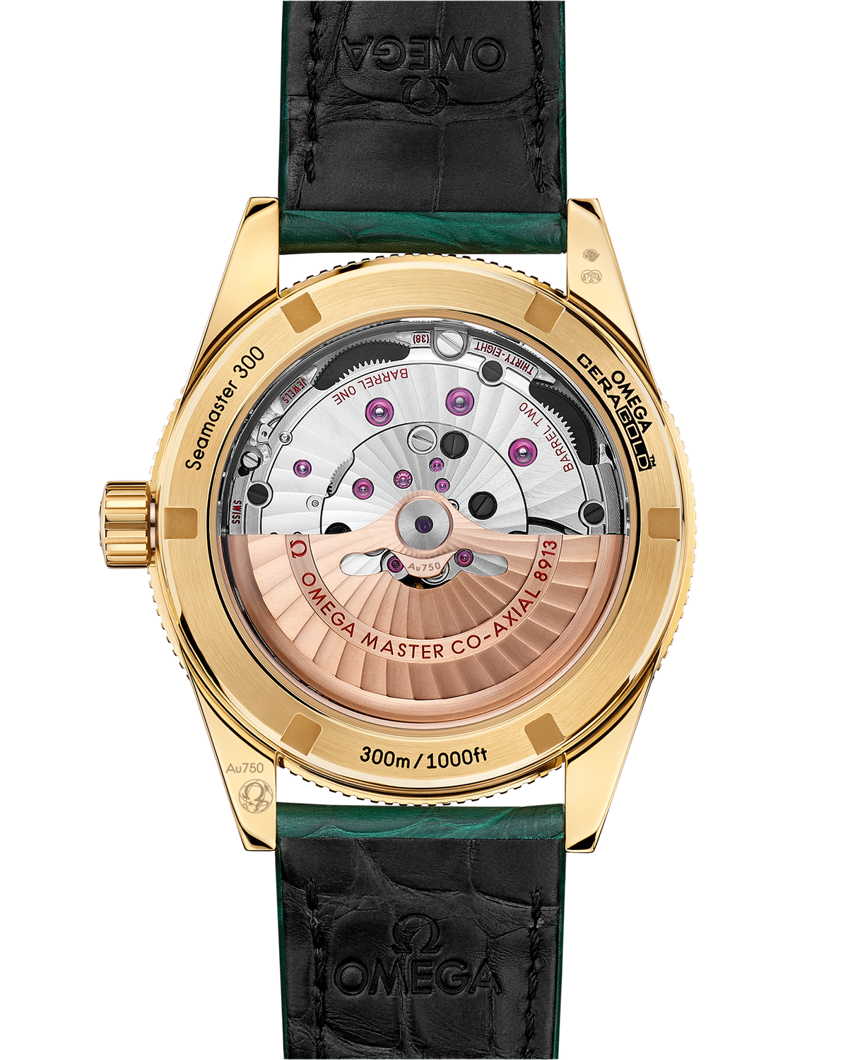Seamaster 300 41 mm, yellow gold on leather strap - 23463412199001 - View 2