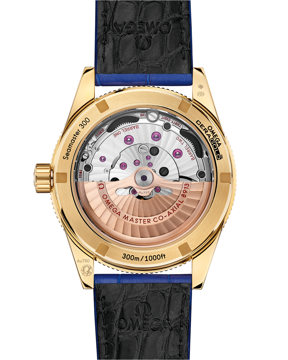 Seamaster 300 41 mm, yellow gold on leather strap - 23463412199002 - View 2