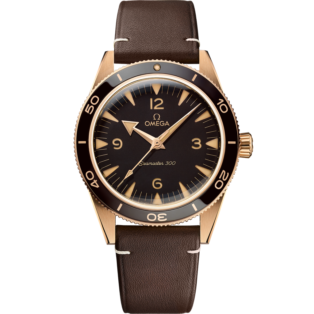 Seamaster 300 41 mm, Bronze gold on leather strap - 23492412110001 - View 1