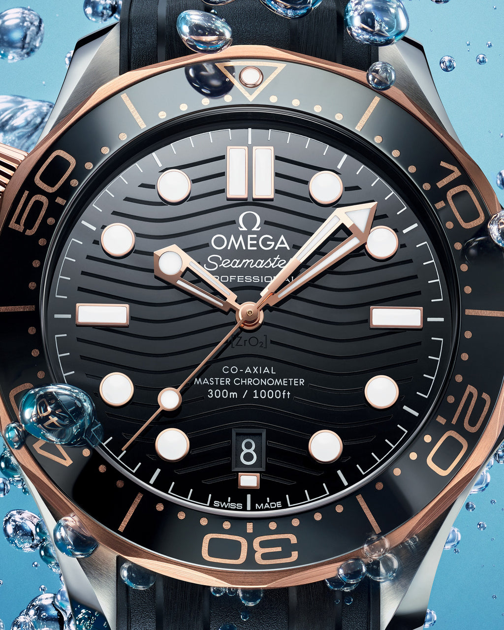 Seamaster Diver 300M 42 mm, steel - Sedna™ gold on rubber strap - 21022422001002 - View 3