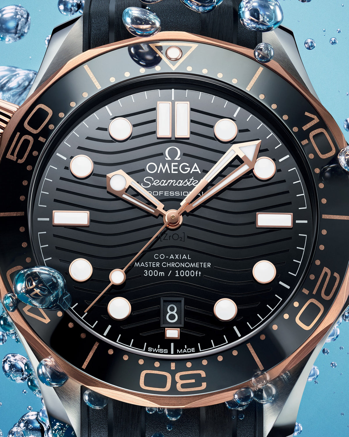 Seamaster Diver 300M 42 mm, steel - Sedna™ gold on rubber strap - 21022422001002 - View 3
