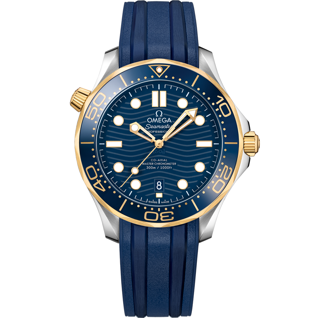 Seamaster Diver 300M 42 mm, steel - yellow gold on rubber strap - 21022422003001 - View 1