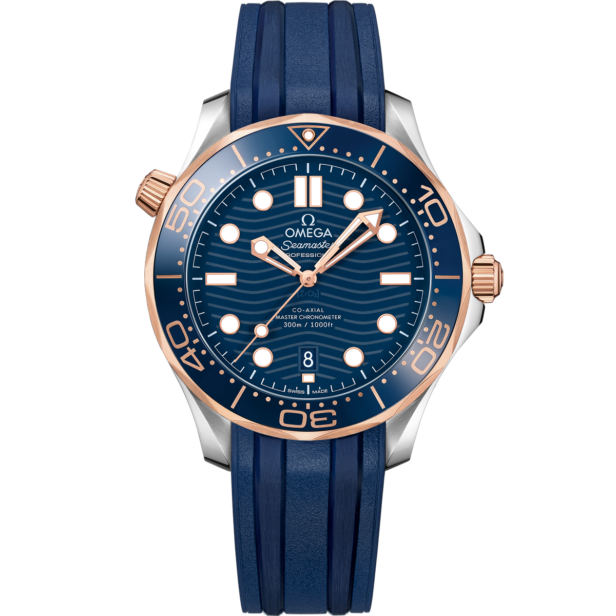 Seamaster Diver 300M 42 mm, steel - Sedna™ gold on rubber strap - 21022422003002 - View 1