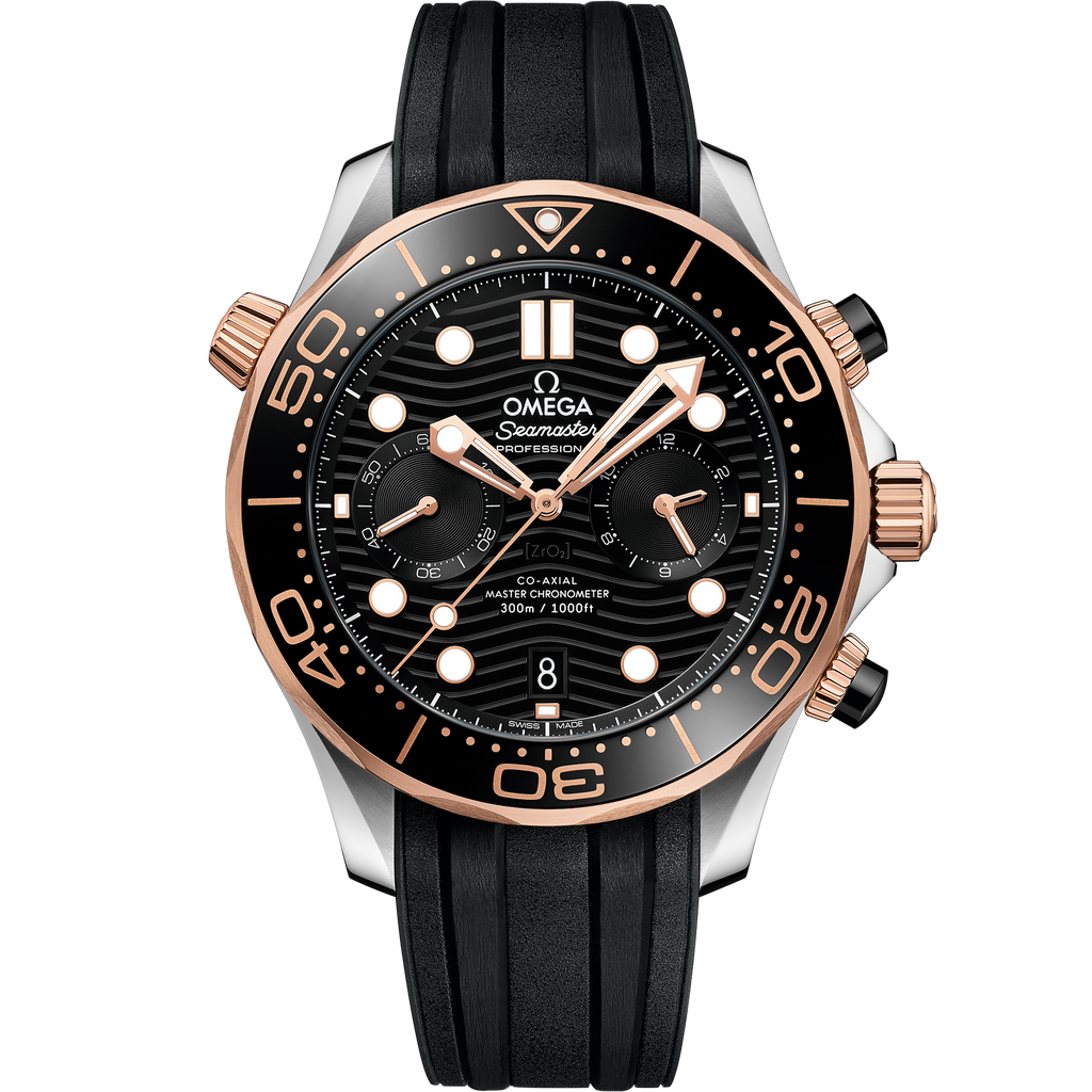 Seamaster Diver 300M 44 mm, steel - Sedna™ gold on rubber strap - 21022445101001 - View 1