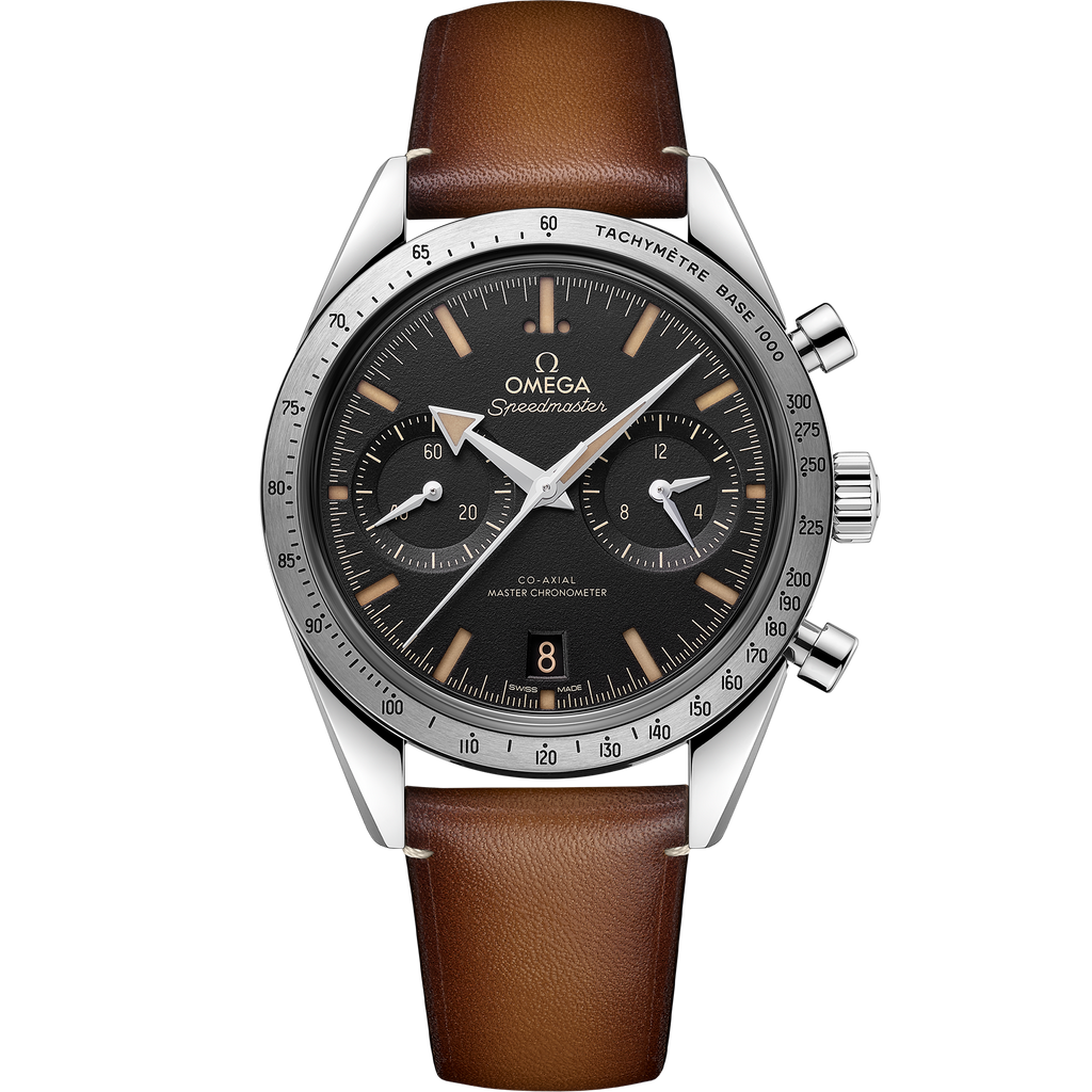 Speedmaster '57 40.5 mm, steel on leather strap - 33212415101001 - View 1