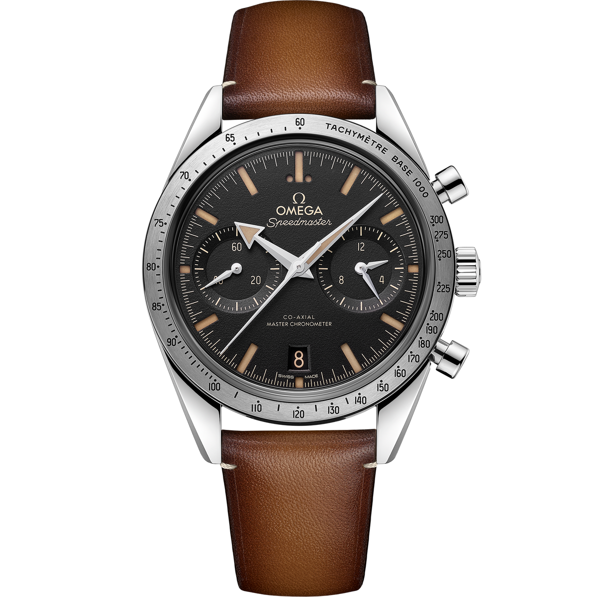 Speedmaster '57 40.5 mm, steel on leather strap - 33212415101001 - View 1
