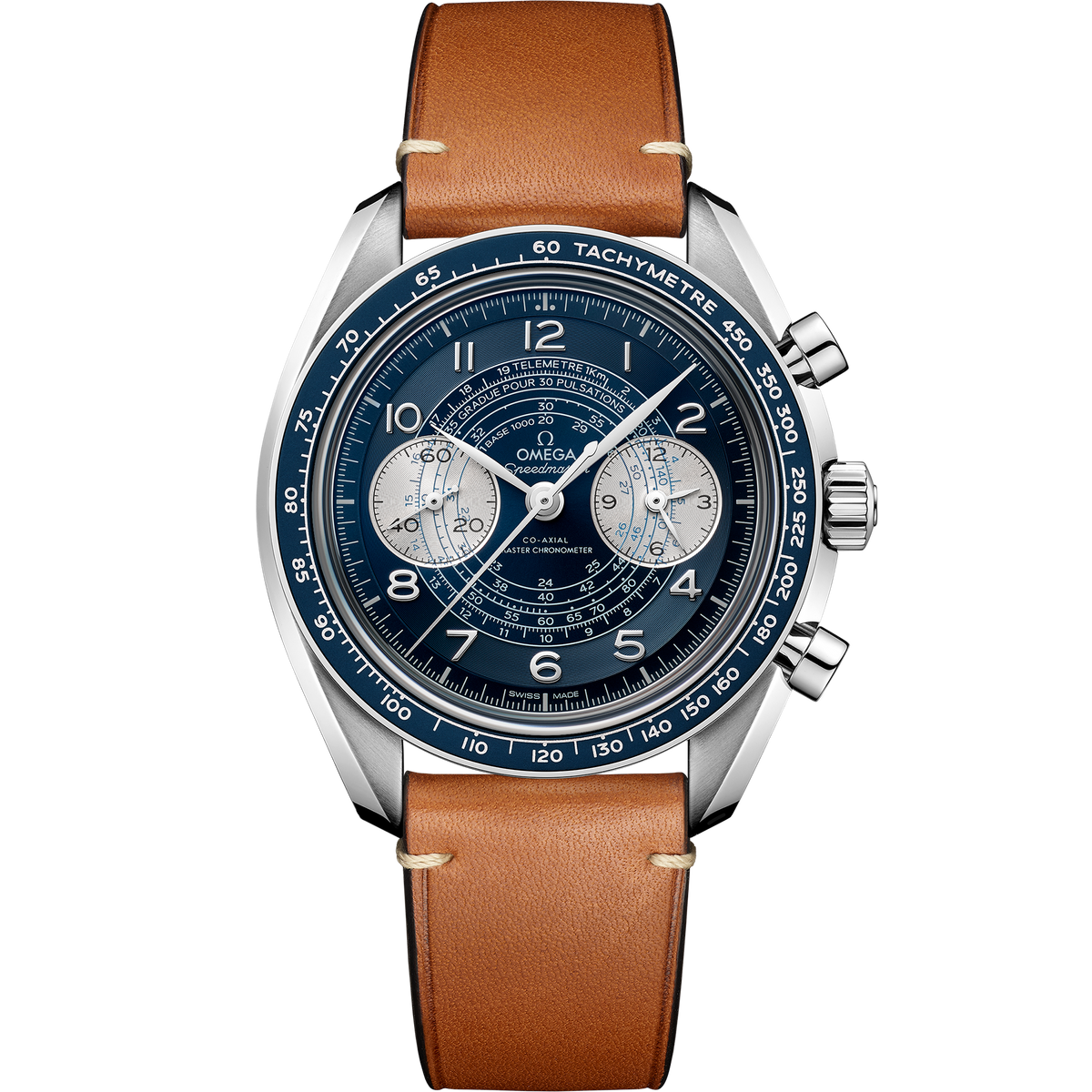 Speedmaster Chronoscope 43 mm, steel on leather strap - 32932435103001 - View 1