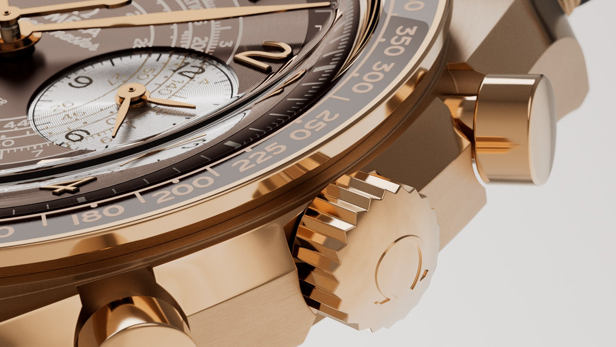Speedmaster Chronoscope 43 mm, Bronze gold on leather strap - 32992435110001 - View 4