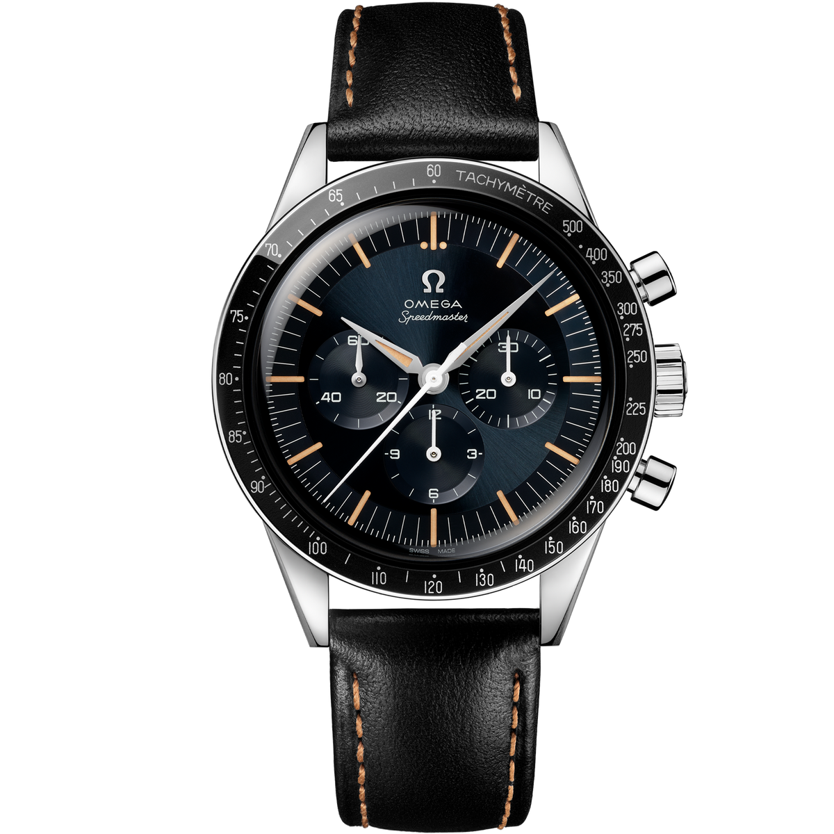 Speedmaster First OMEGA in Space 39.7 mm, steel on leather strap - 31032405006001 - View 1
