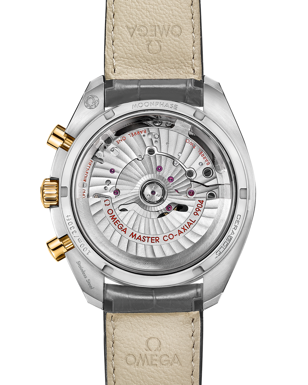 Speedmaster Moonphase 44.25 mm, steel - yellow gold on leather strap - 30423445206001 - View 2