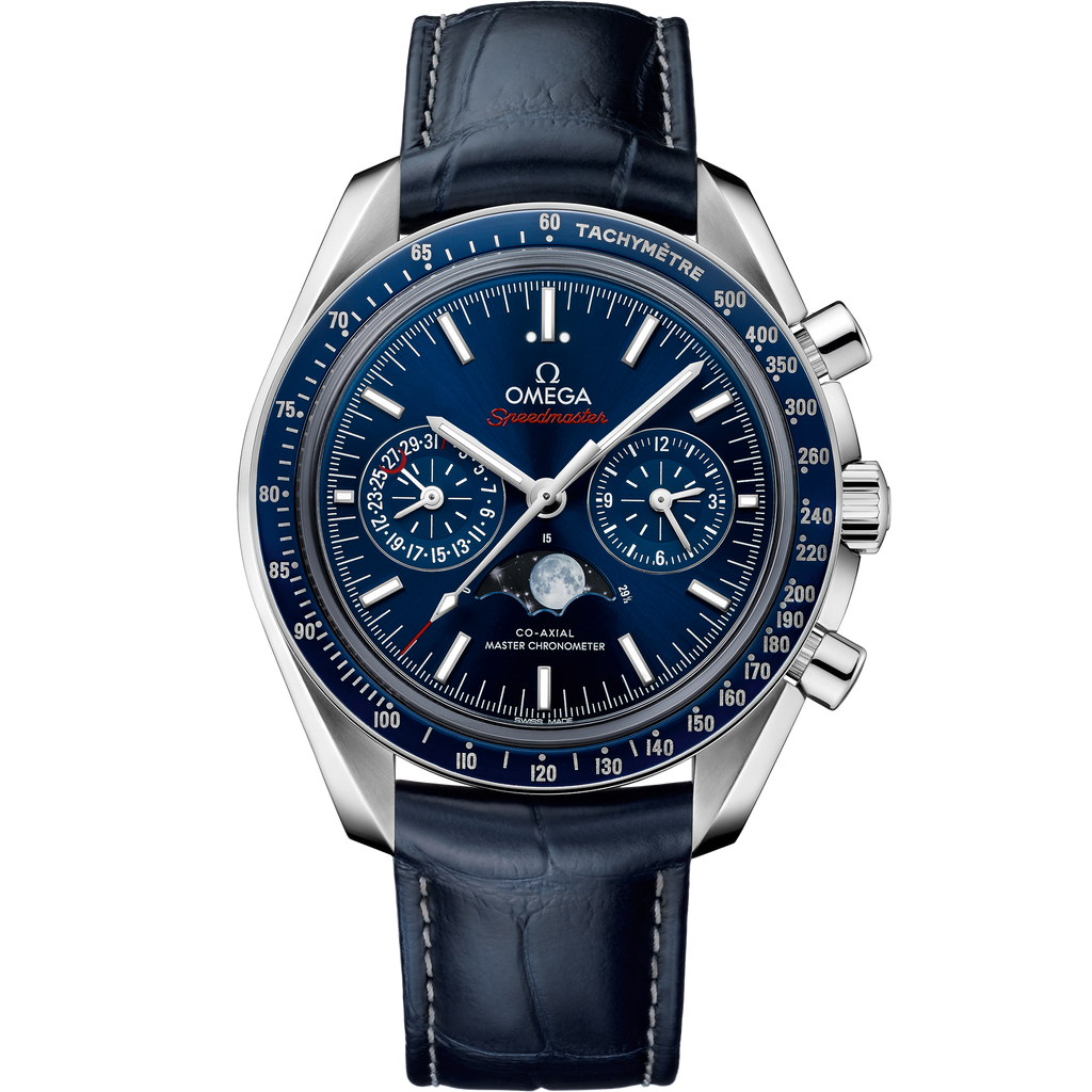 Speedmaster Moonphase 44.25 mm, steel on leather strap - 30433445203001 - View 1