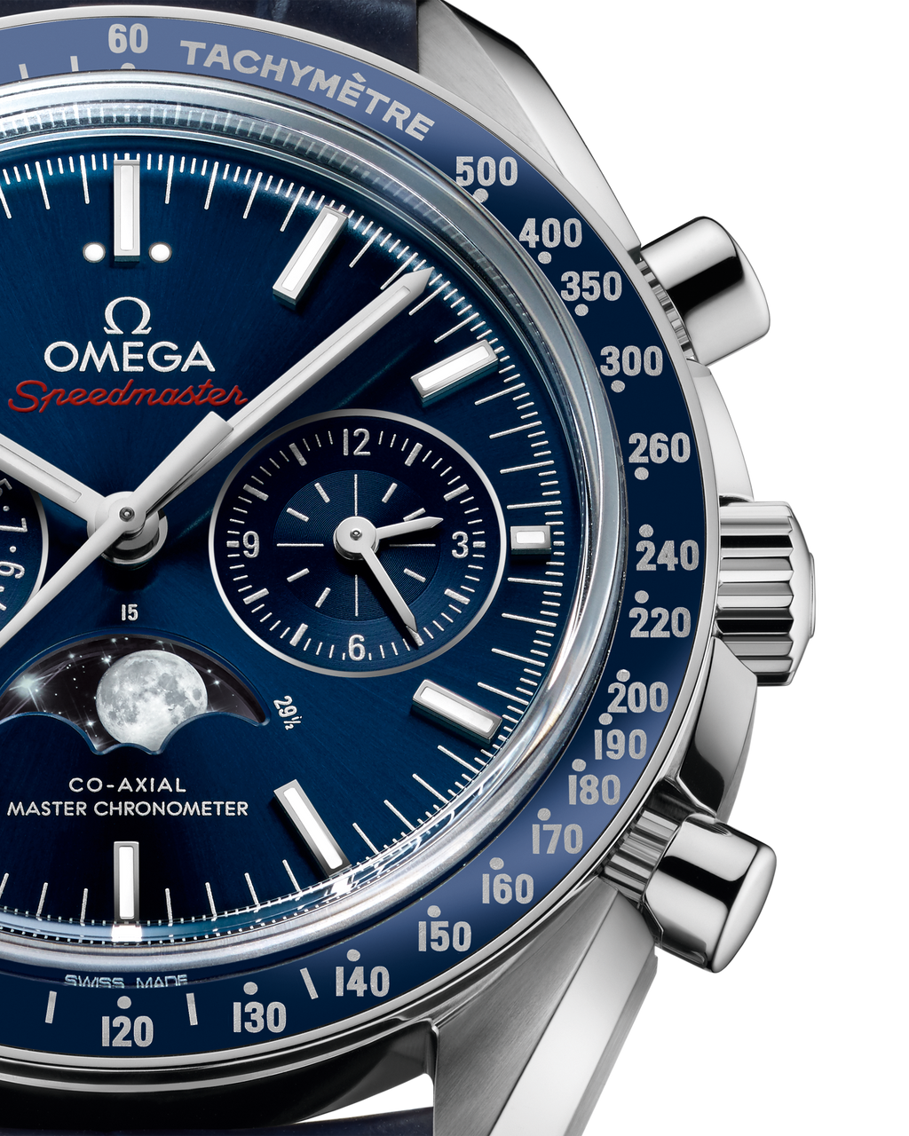 Speedmaster Moonphase 44.25 mm, steel on leather strap - 30433445203001 - View 3