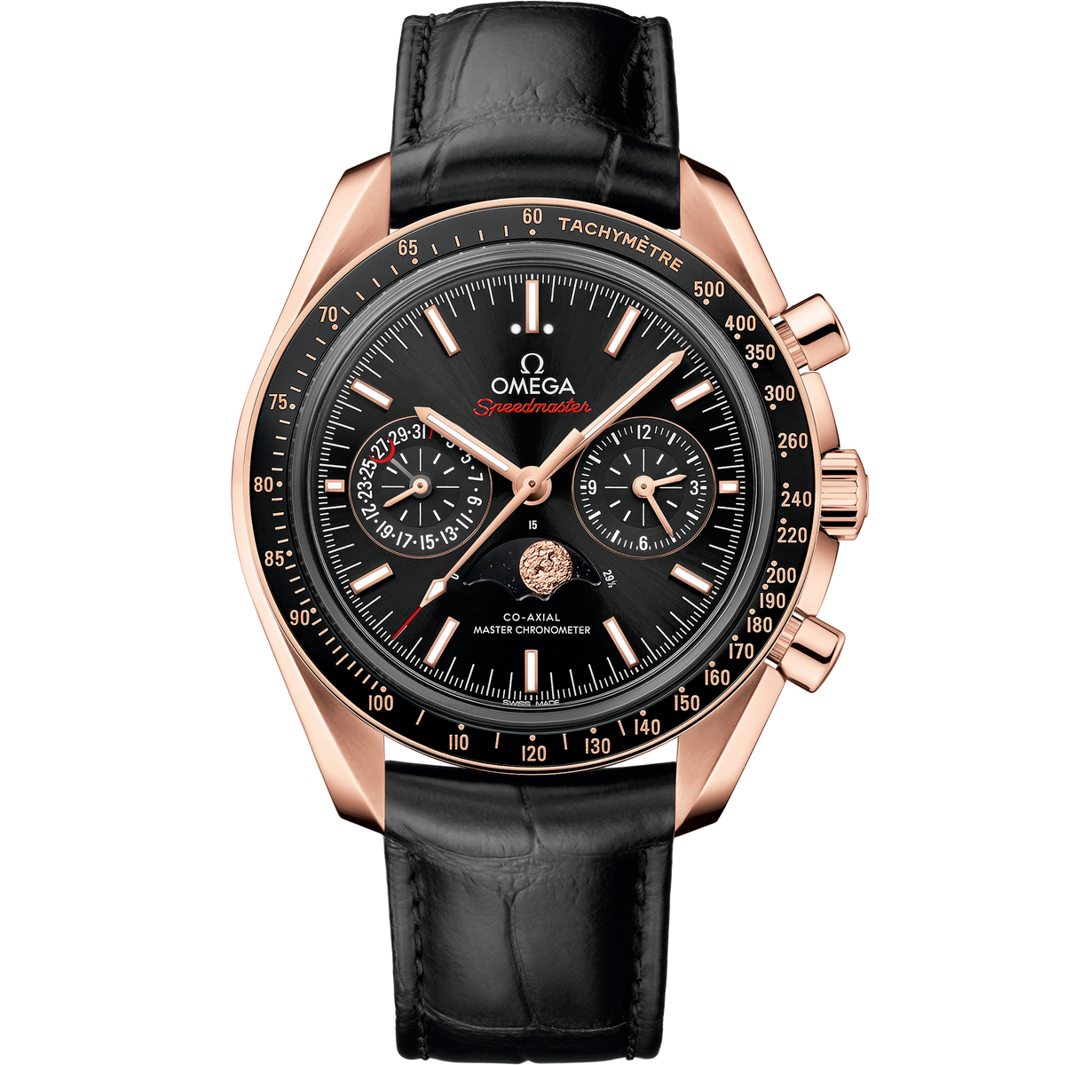Speedmaster Moonphase 44.25 mm, Sedna™ gold on leather strap - 30463445201001 - View 1