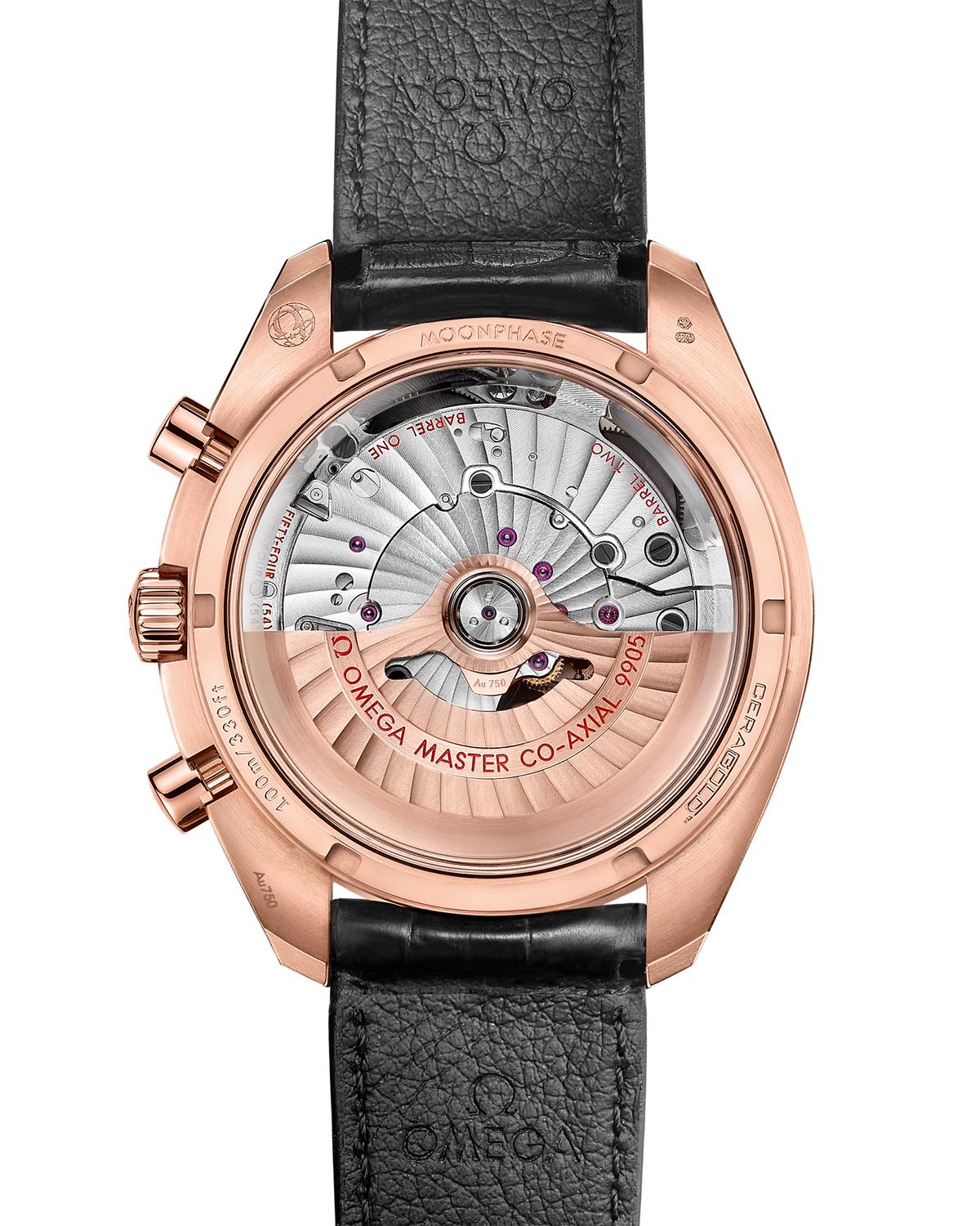 Speedmaster Moonphase 44.25 mm, Sedna™ gold on leather strap - 30463445201001 - View 2
