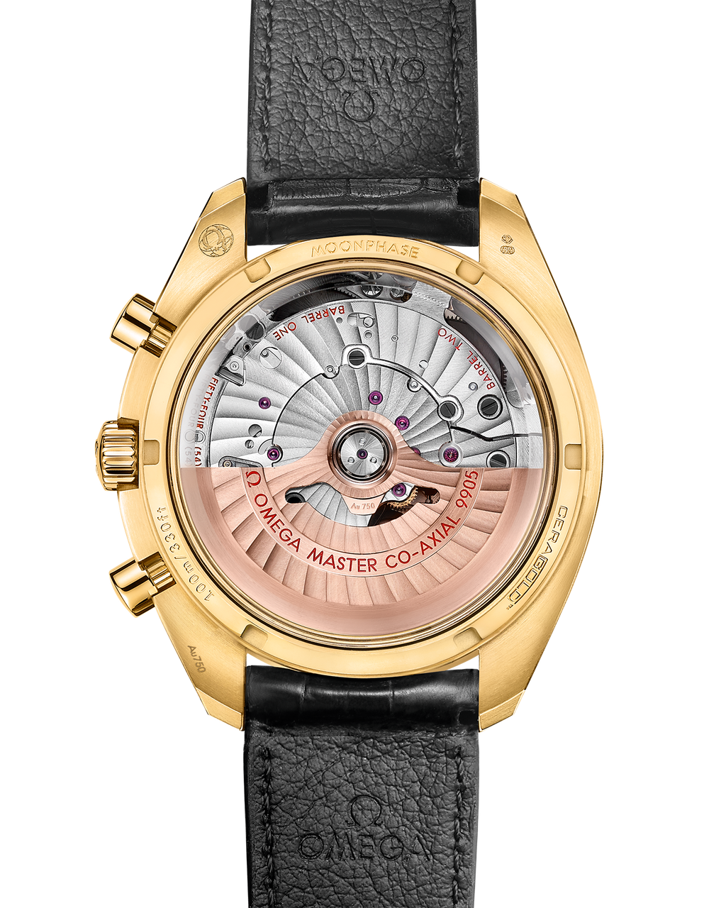 Speedmaster Moonphase 44.25 mm, yellow gold on leather strap - 30463445202001 - View 2