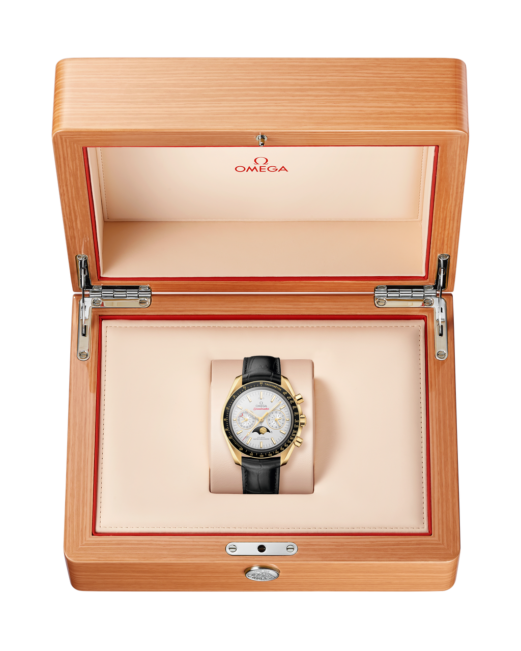 Speedmaster Moonphase 44.25 mm, yellow gold on leather strap - 30463445202001 - View 3