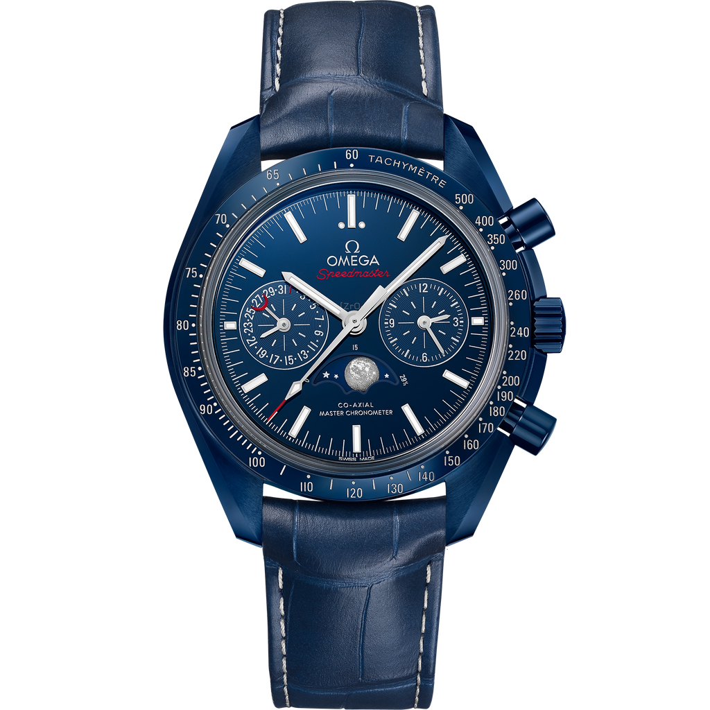 Speedmaster Moonphase 44.25 mm, blue ceramic on leather strap - 30493445203001 - View 1