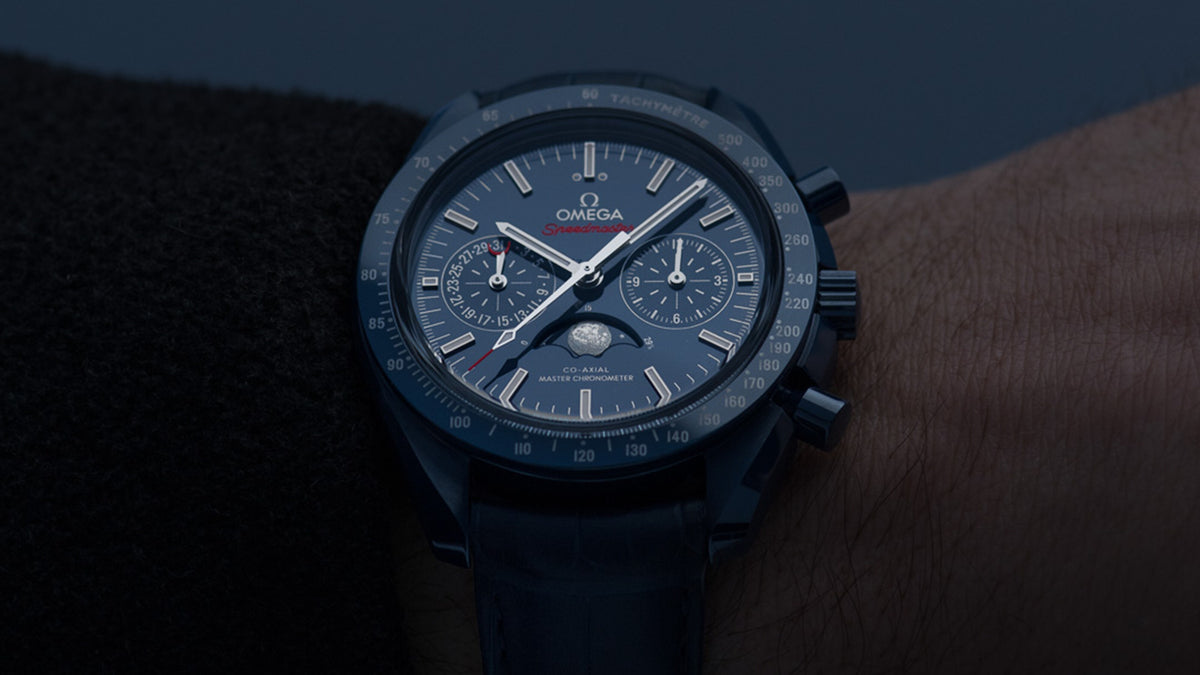 Speedmaster Moonphase 44.25 mm, blue ceramic on leather strap - 30493445203001 - View 5