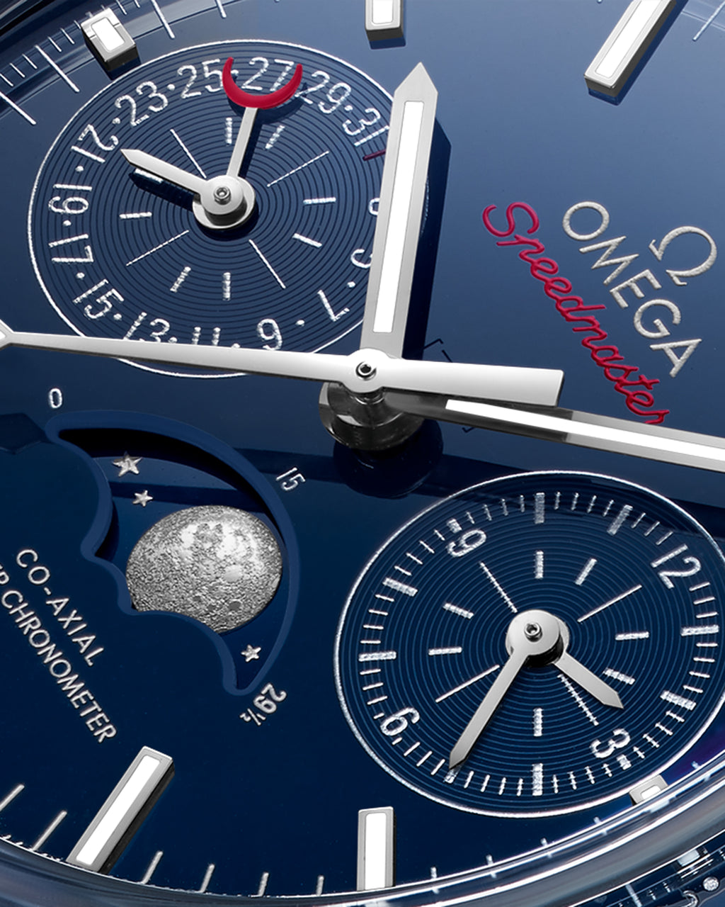 Speedmaster Moonphase 44.25 mm, blue ceramic on leather strap - 30493445203001 - View 2