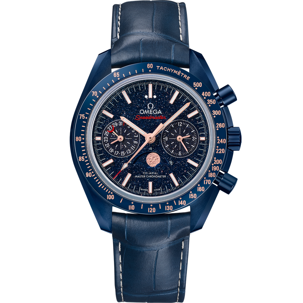 Speedmaster Moonphase 44.25 mm, blue ceramic on leather strap - 30493445203002 - View 1