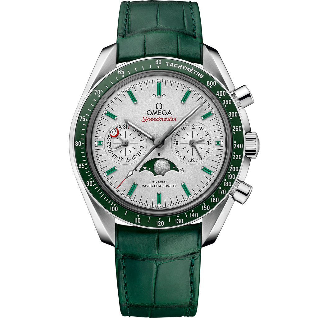 Speedmaster Moonphase 44.25 mm, platinum on leather strap - 30493445299003 - View 1