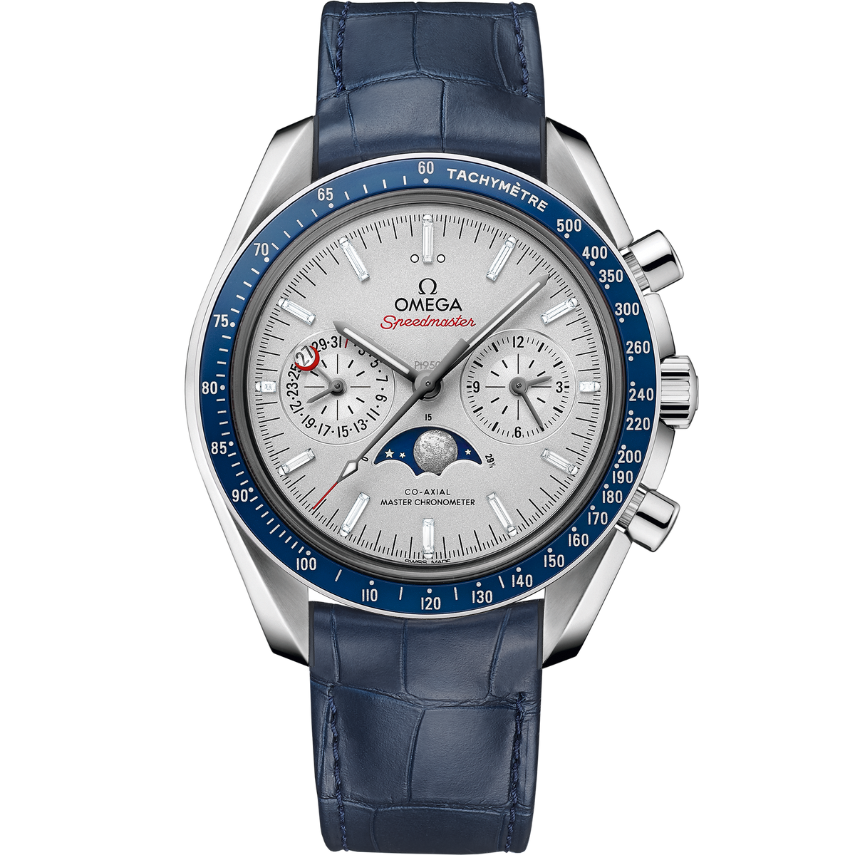 Speedmaster Moonphase 44.25 mm, platinum on leather strap - 30493445299004 - View 1