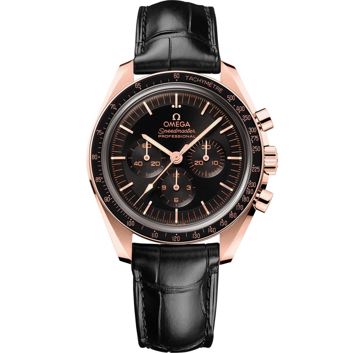 Speedmaster Moonwatch Professional 42 mm, Sedna™ gold on leather strap - 31063425001001 - View 1