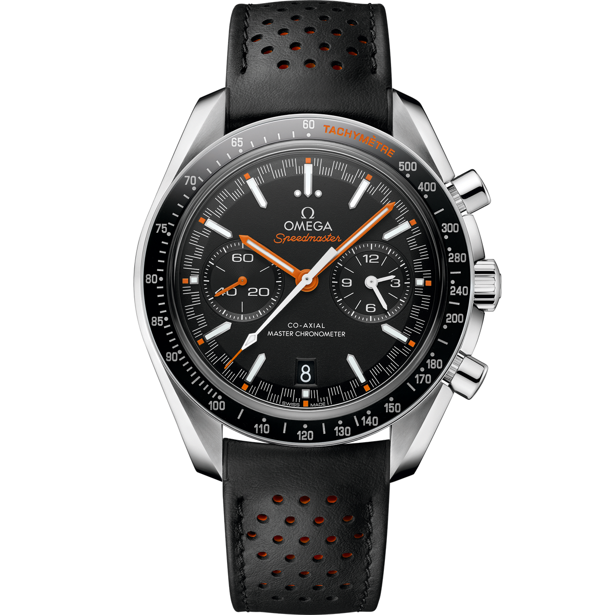 Speedmaster Racing 44.25 mm, steel on leather strap - 32932445101001 - View 1