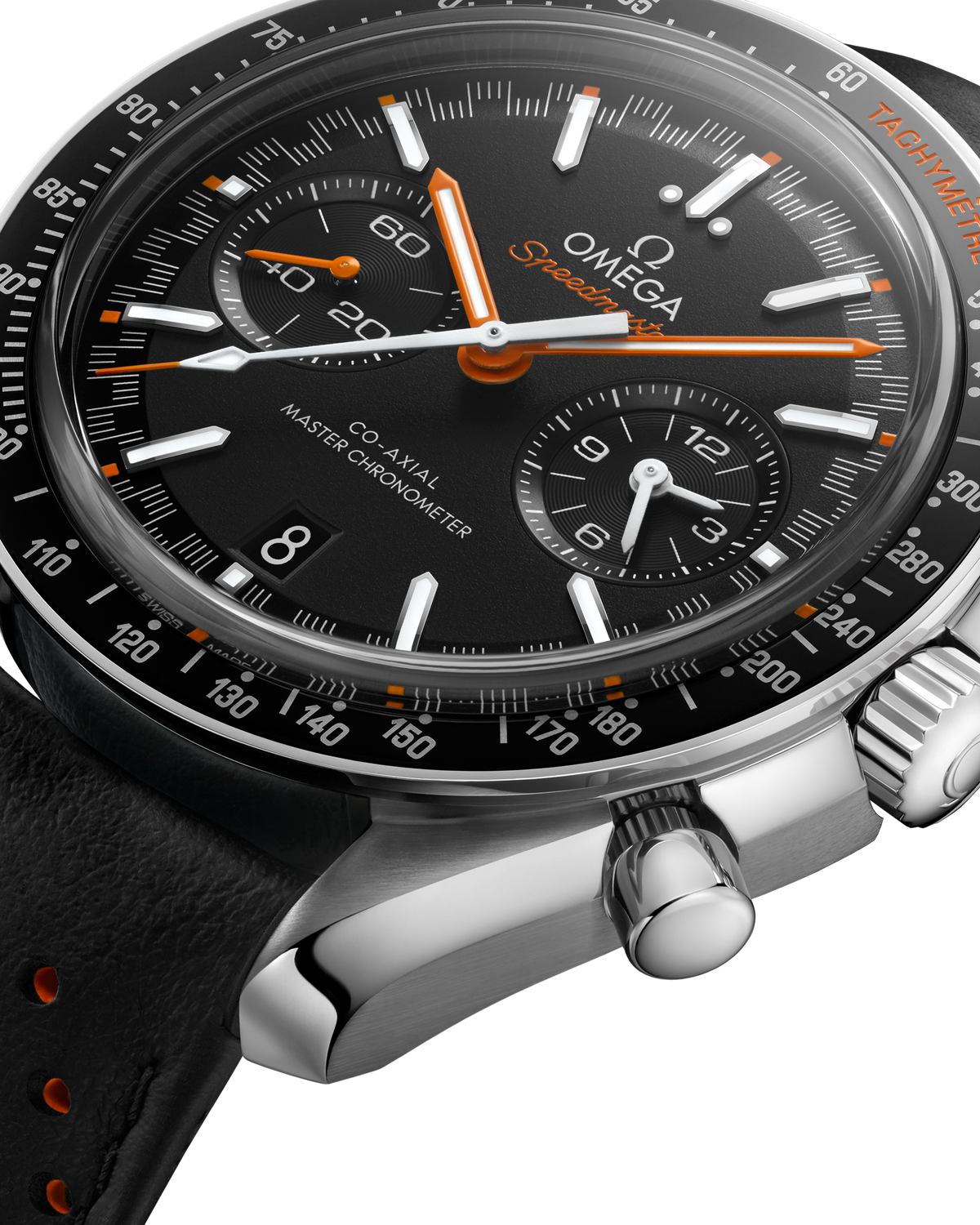 Speedmaster Racing 44.25 mm, steel on leather strap - 32932445101001 - View 2