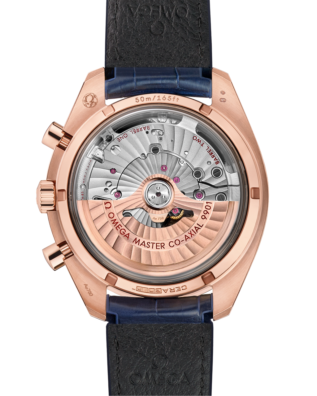 Speedmaster Racing 44.25 mm, Sedna™ gold on leather strap - 32953445103001 - View 2