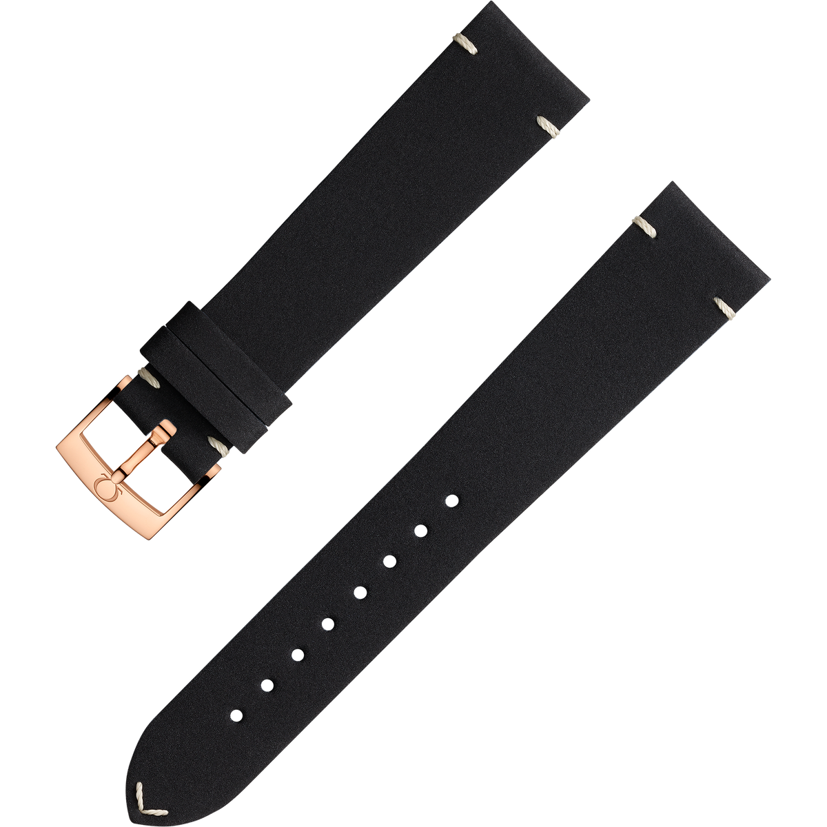 OMEGA Two‑piece strap Black leather strap with pin buckle — 032CUZ006675W