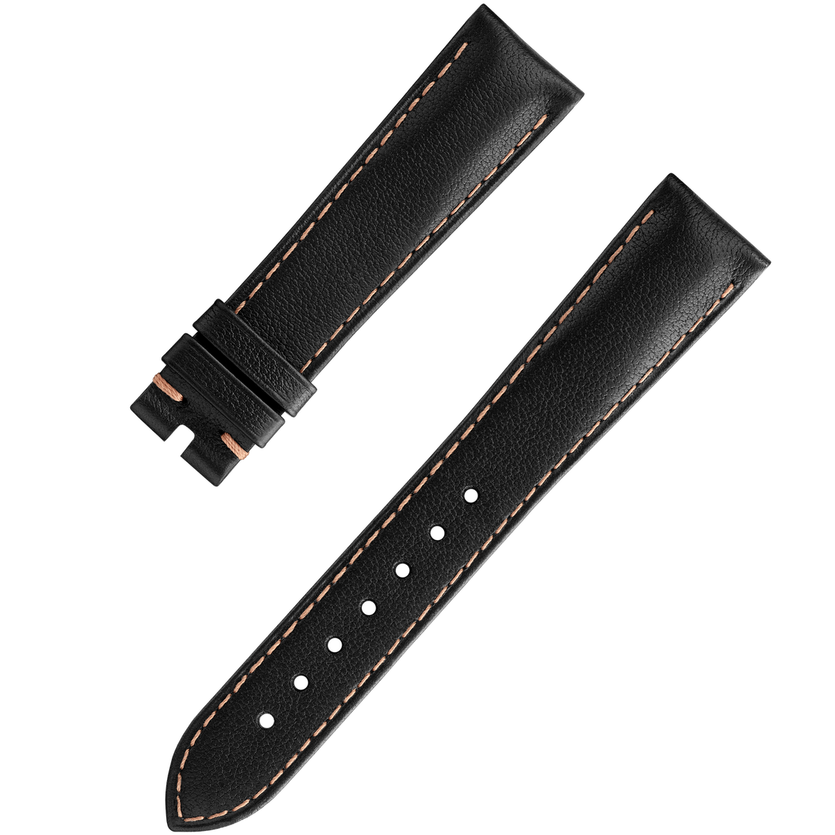 Two-piece strap - Black leather strap with pin buckle - 032Z020123W - View 1