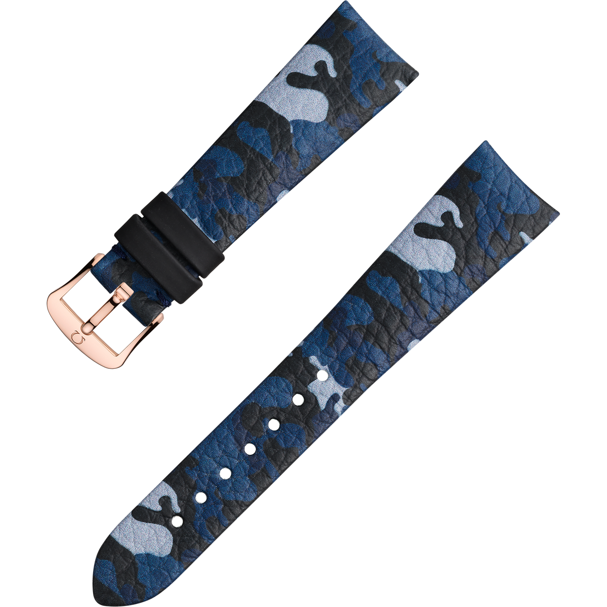 OMEGA Two‑piece strap Blue camo leather strap with pin buckle — 032CUZ011915W