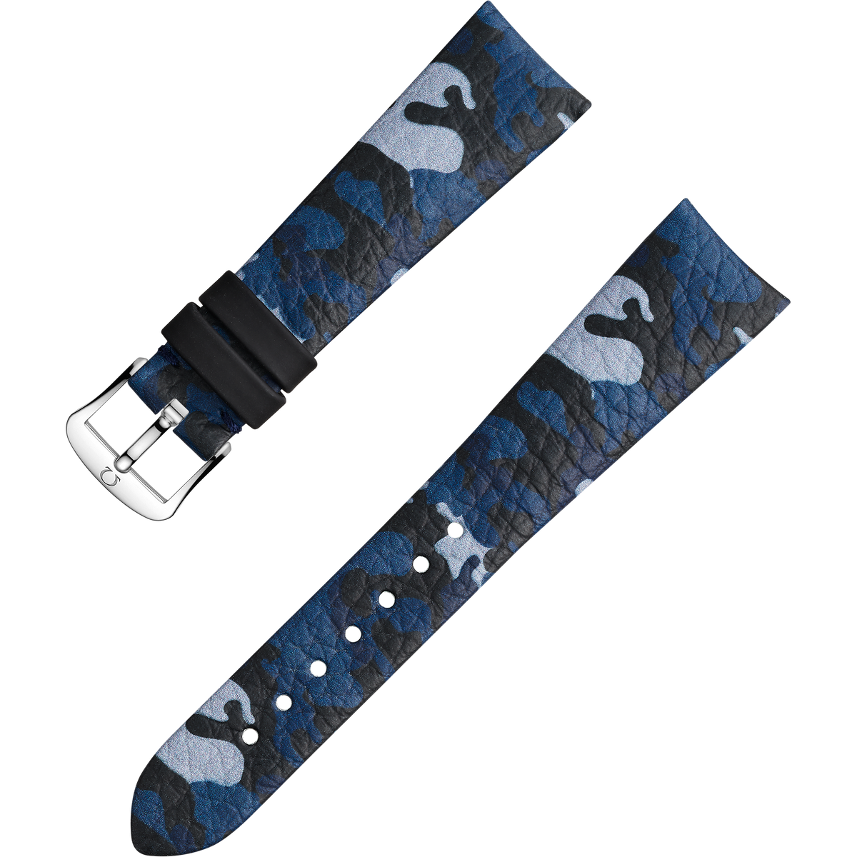 OMEGA Two‑piece strap Blue camo leather strap with pin buckle — 032CUZ011915W