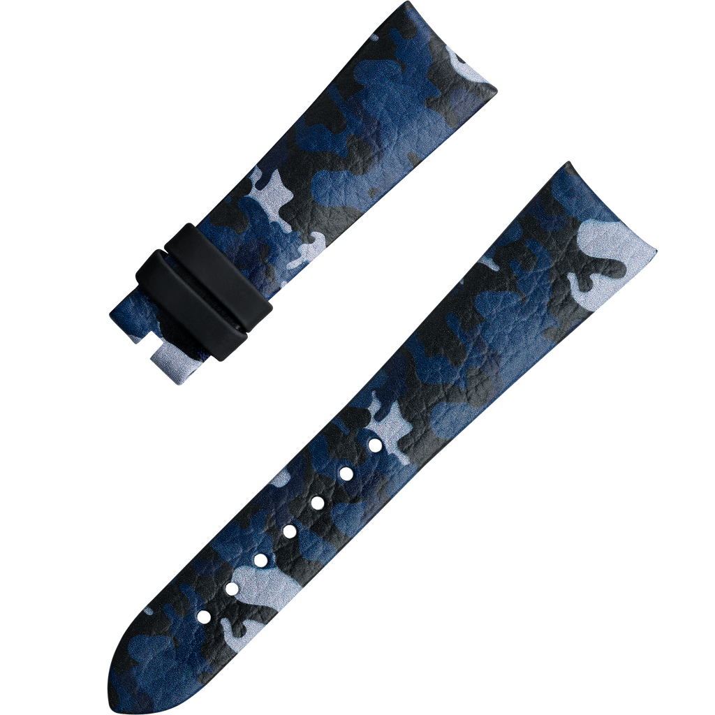 OMEGA Two‑piece strap Blue camo leather strap with pin buckle — 032CUZ011915W