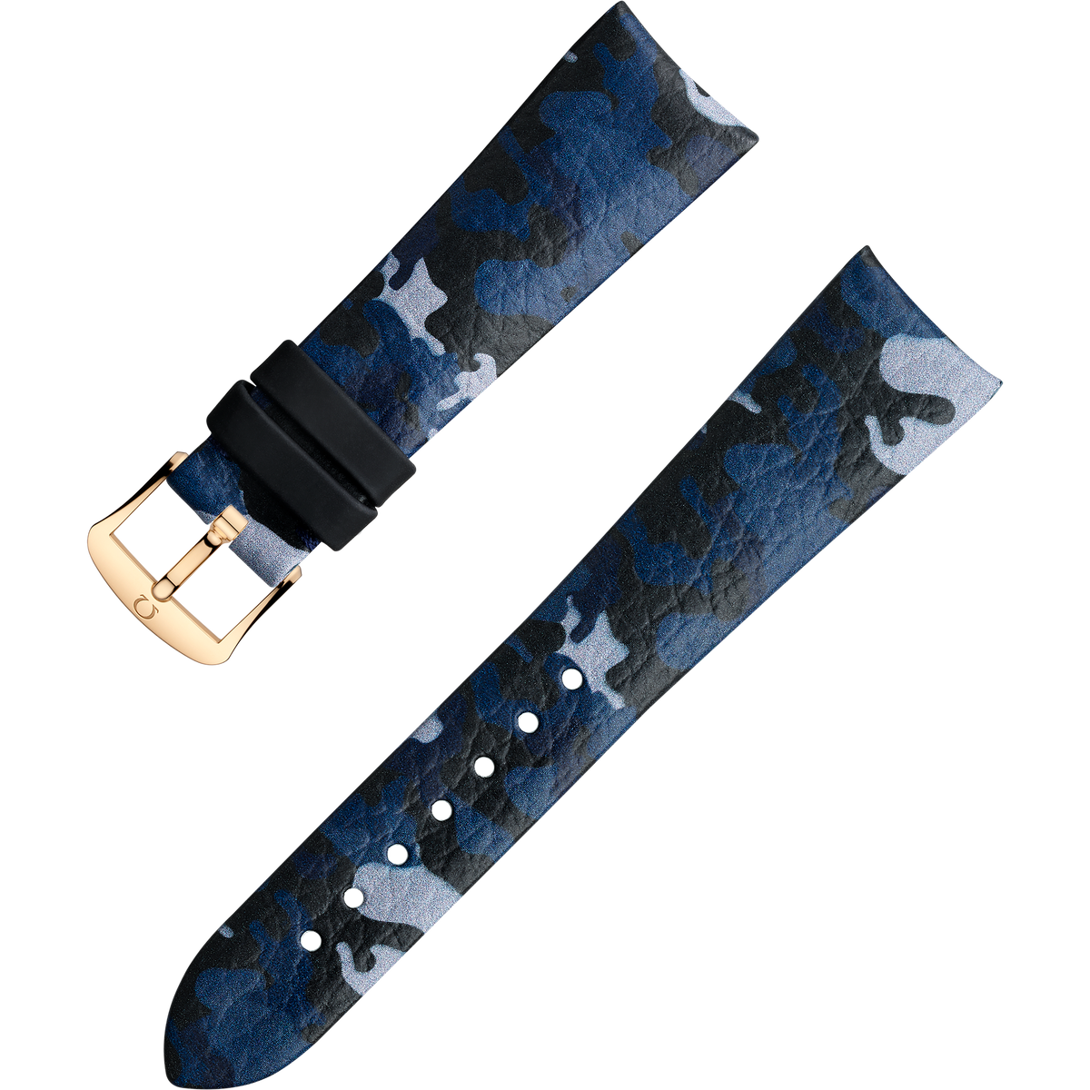 OMEGA Two‑piece strap Blue camo leather strap with pin buckle — 032CUZ011915W