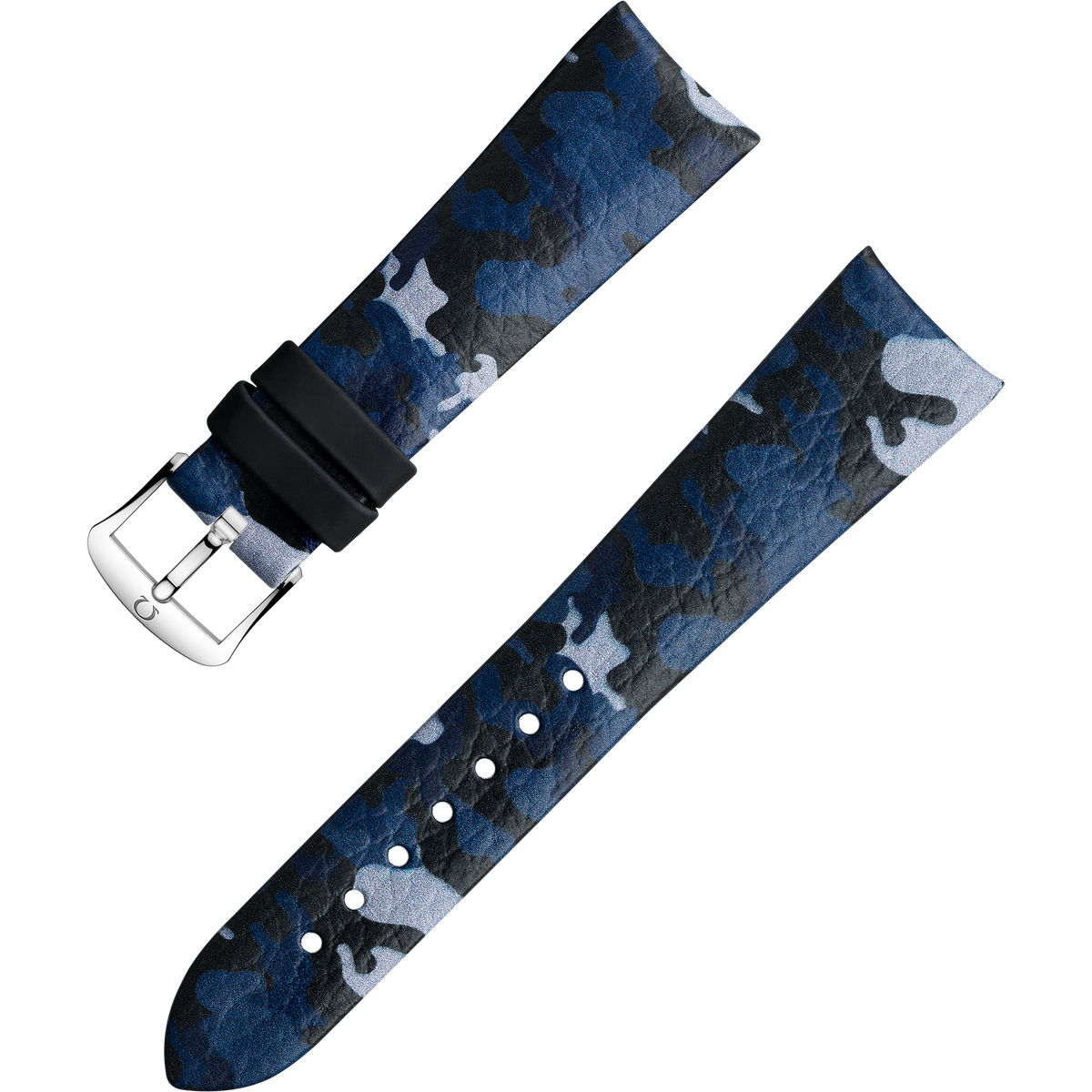 OMEGA Two‑piece strap Blue camo leather strap with pin buckle — 032CUZ011915W