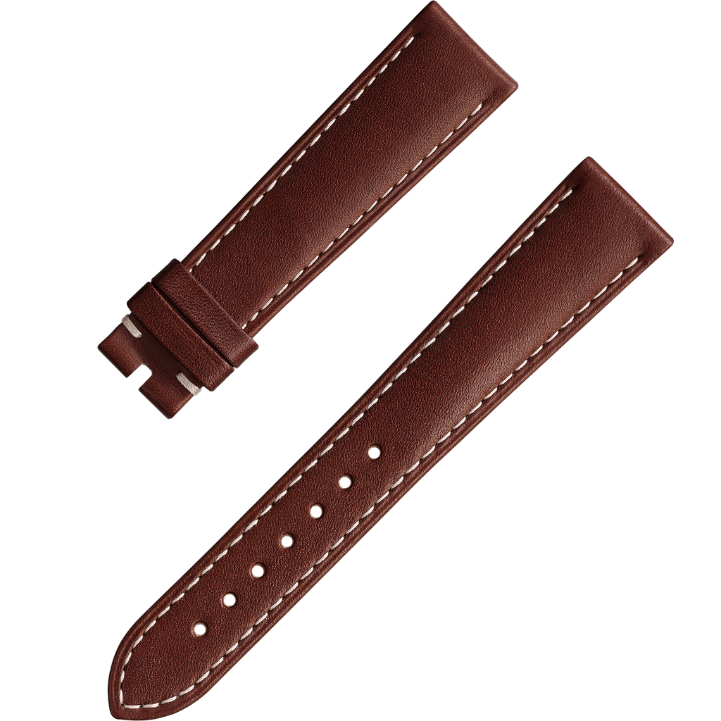 Two-piece strap - Brown leather strap with pin buckle - 98000409W - View 1