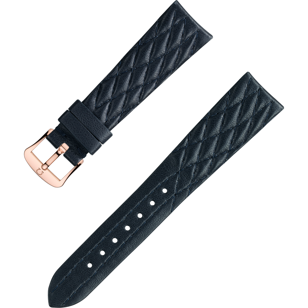 OMEGA Two‑piece strap Dark blue leather strap with pin buckle — 032CUZ011315W